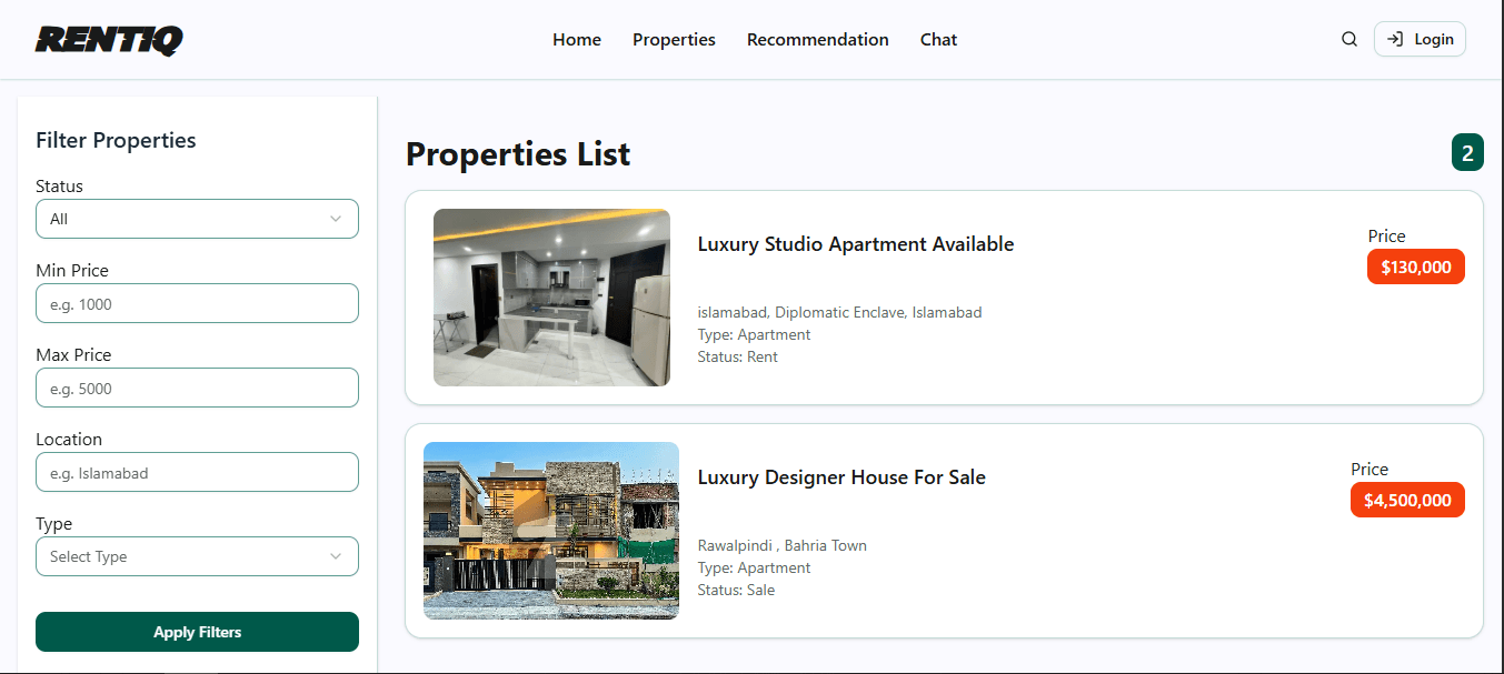 Rentiq -Property Rental Platform screenshot 1